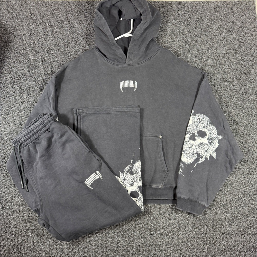 YoungLA Dawn Collection Black XXL Hoodie + Large Sweats Set 30x30 Skull Goth Gym